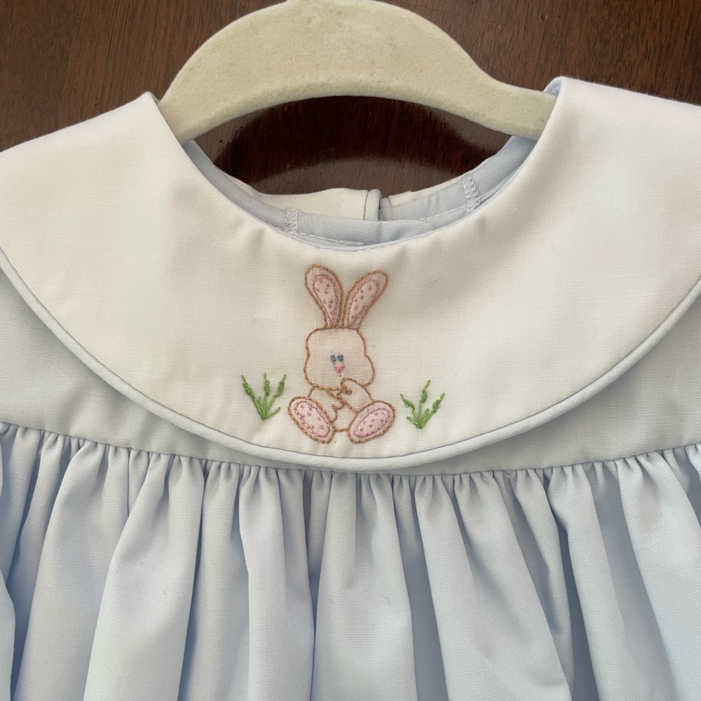 Adorable White Bunny Embroidered Kids Dress